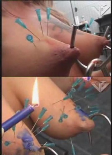 Beautiful boobs endure hot wax and needles cover